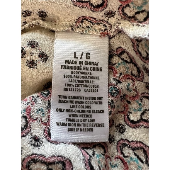 Aeropostale Cream Semi-Sheer Printed Boho Festival Loose Casual Top Size L - Picture 9 of 11